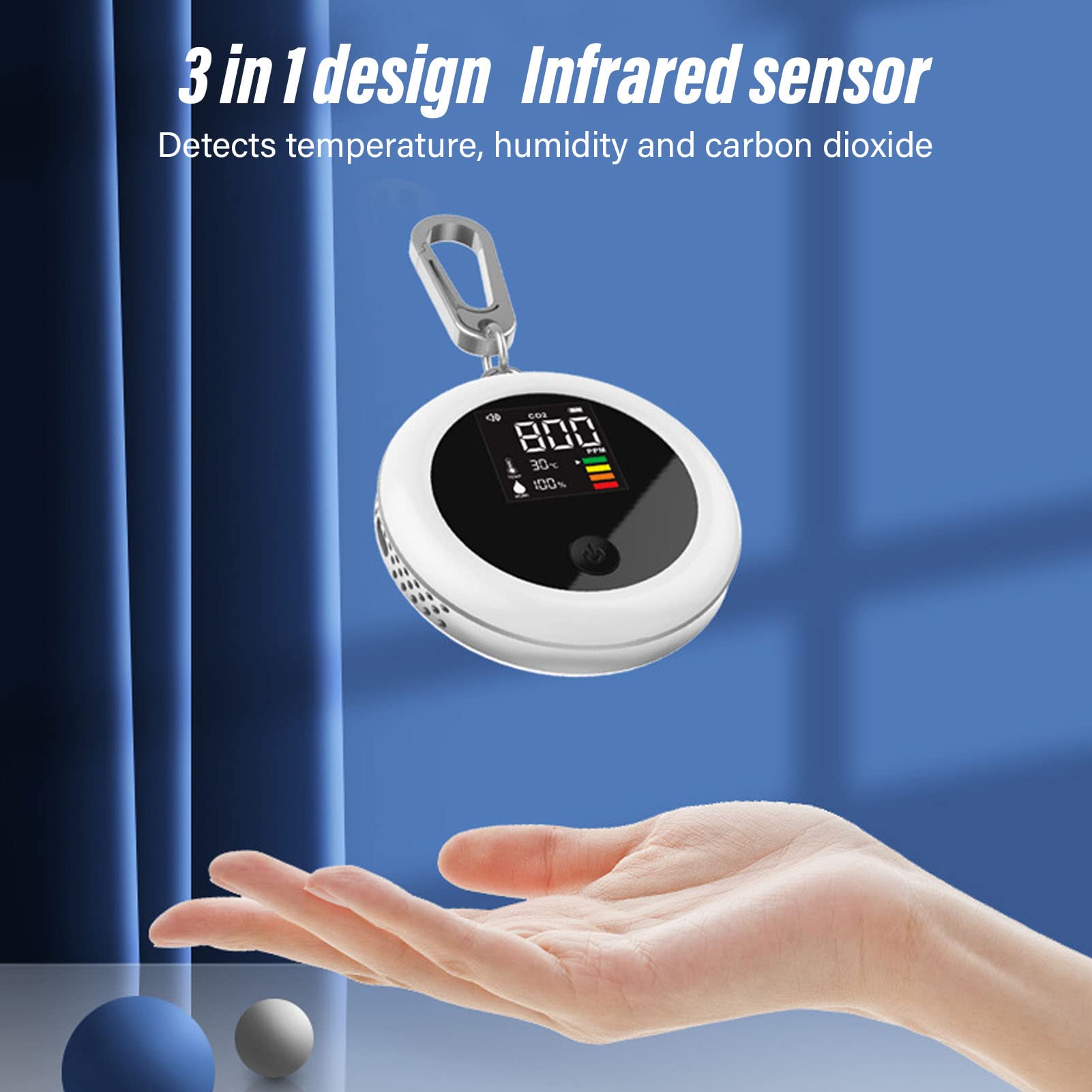 Medidor Digital CO2 3 en 1 Monitor Calidad Aire Humedad Temperatura Portatil LCD para Hogar Viajes Interiores