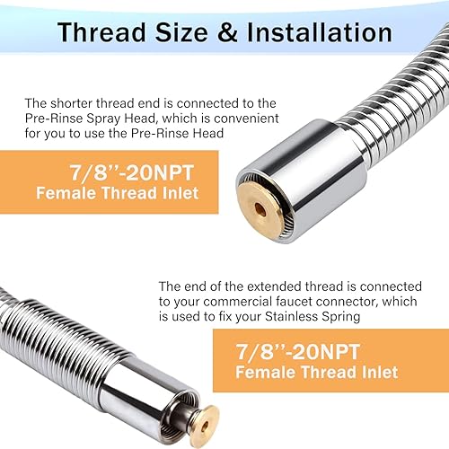 Miniatura 3 de KANONEY Manguera de fregadero comercial de 38 pulgadas, kit de repuesto de manguera rociadora de preenjuague, manguera flexible de acero inoxidable