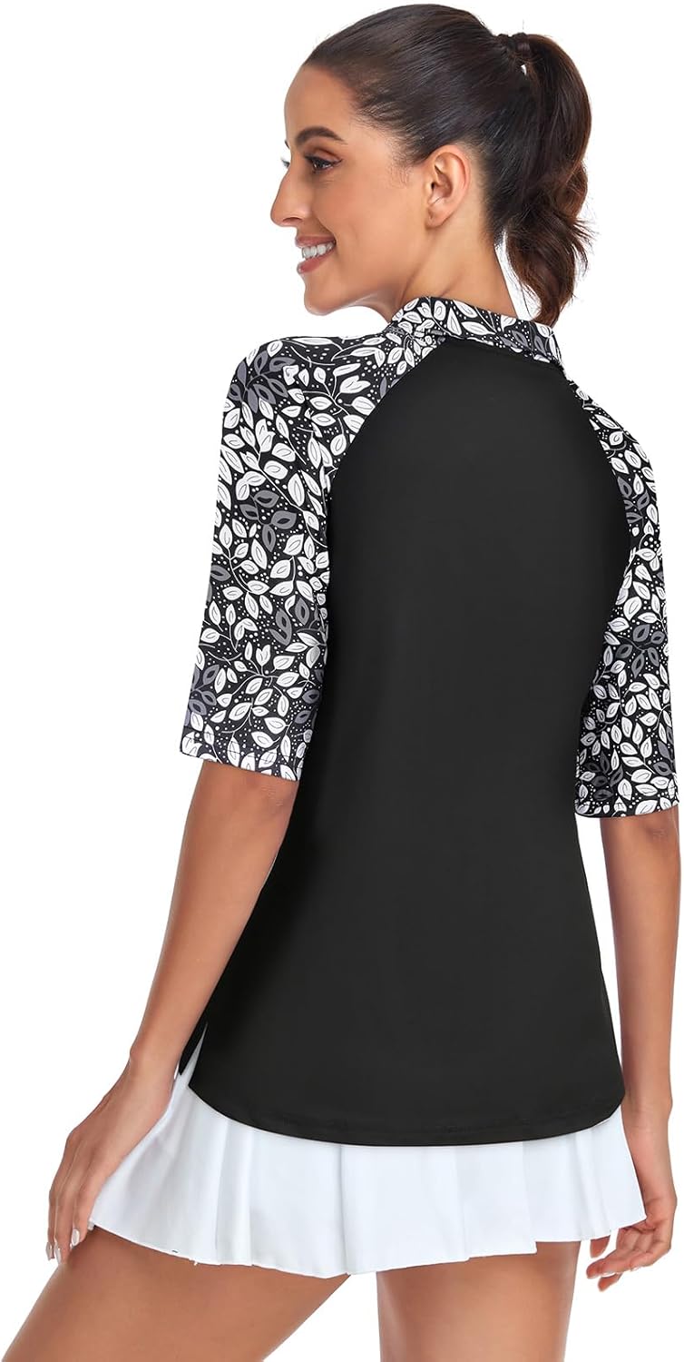 Cucuchy Womens Golf Shirt Half Sleeve Quarter Zip Polo Tennis Shirts Workout Tops - Image 2