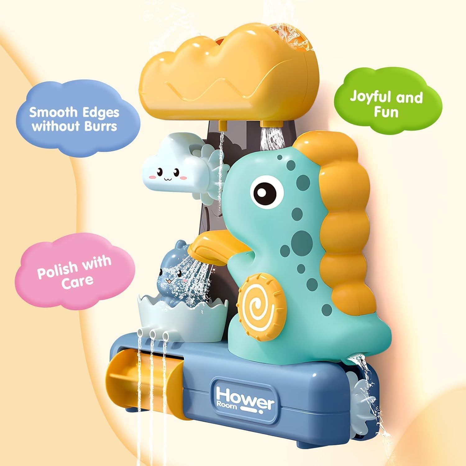 Bliss HUES Dino Bath Toys for Babies &Toddlers- Mold-Free Wall Mount Waterfall Bath Toys (Dino) - Image 5 thumbnail
