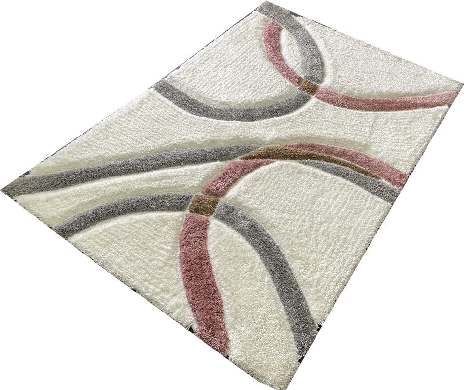 Image of Carpet for Living Room 5X7 FEET Modern Soft Shaggy Carpet Thick, Fluffy & 2 inch Pile Shag Rug for Your Kids Room, Bedroom & Livingroom (White Pink Gray)