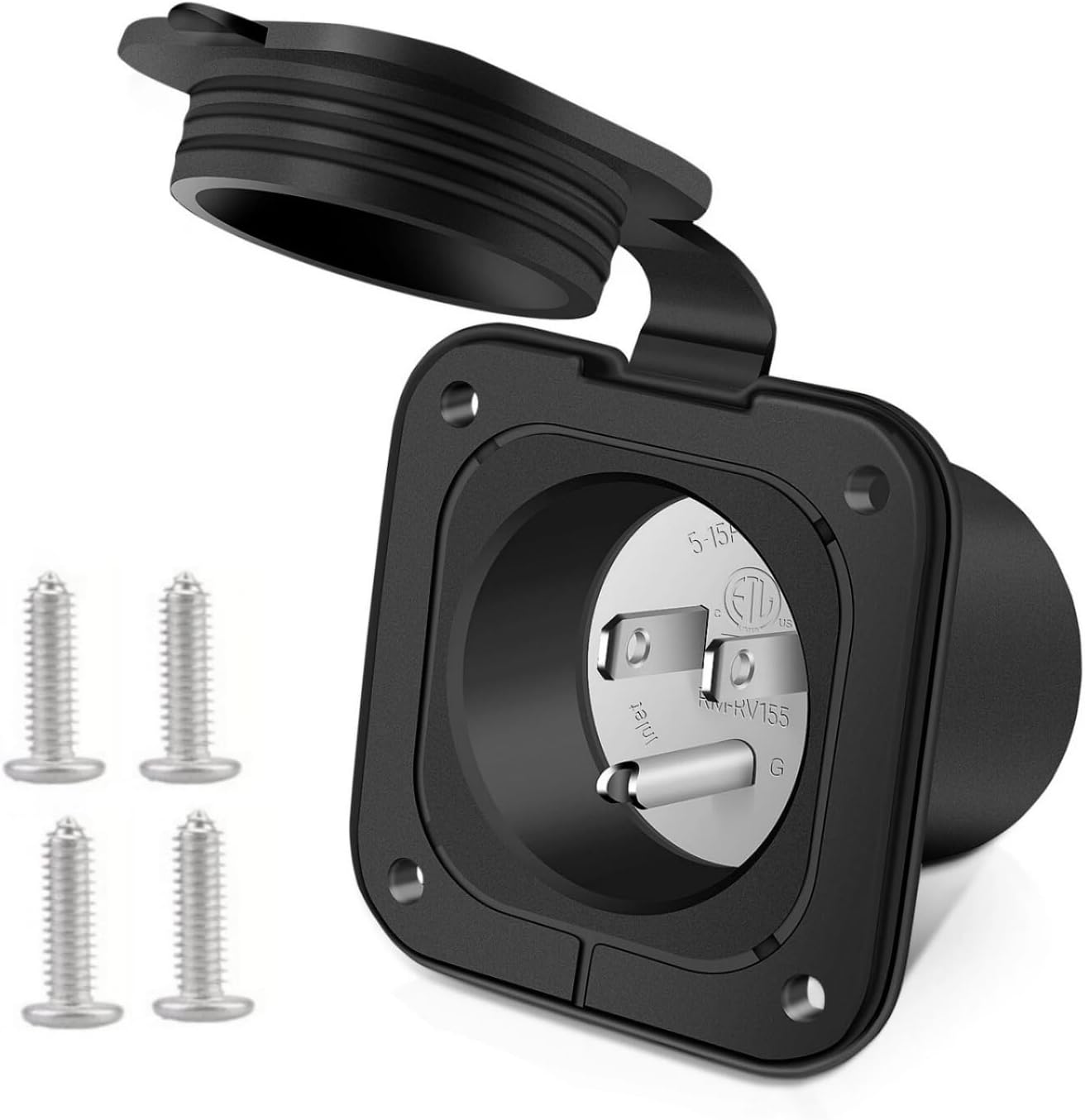 RV AC Power Inlet Port Plug, 15 Amp 125V Inlet Port Plug for RV, Truck, Boat, Generator