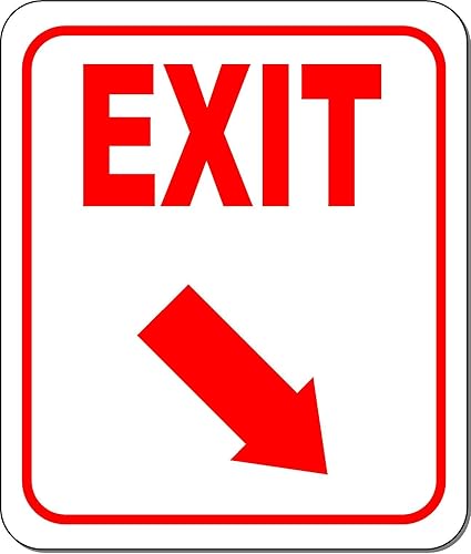 EXIT DIRECTIONAL 45 DEGREES DOWN RIGHT ARROW RED Aluminum Composite Outdoor Sign 15" x18"
