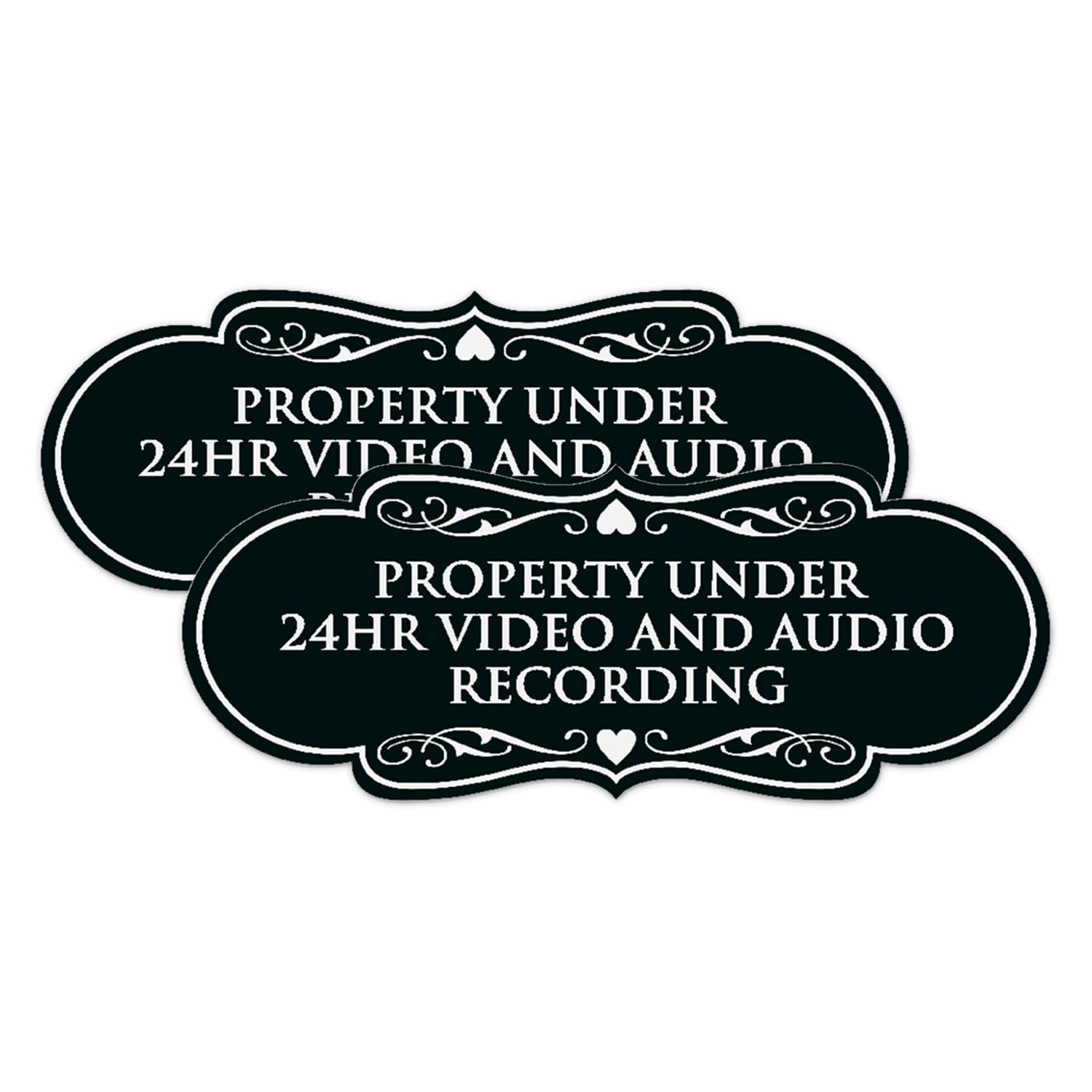 Signs ByLITA Designer Property Under 24hr Audio and Video Recording Sign - Easy Installation | Durable Wall or Door Sign (Black) - Small 2 Pack