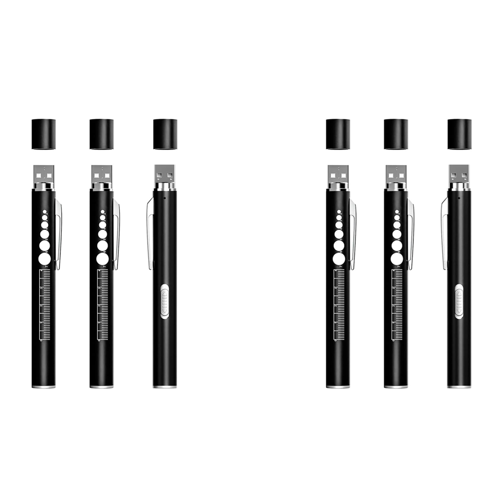 Hndhbfgrt 6 Rechargeable Penlights with Pupil Gauge & Ruler, LED Pen Lights for Nurses Doctors, Warm/White Light, Black