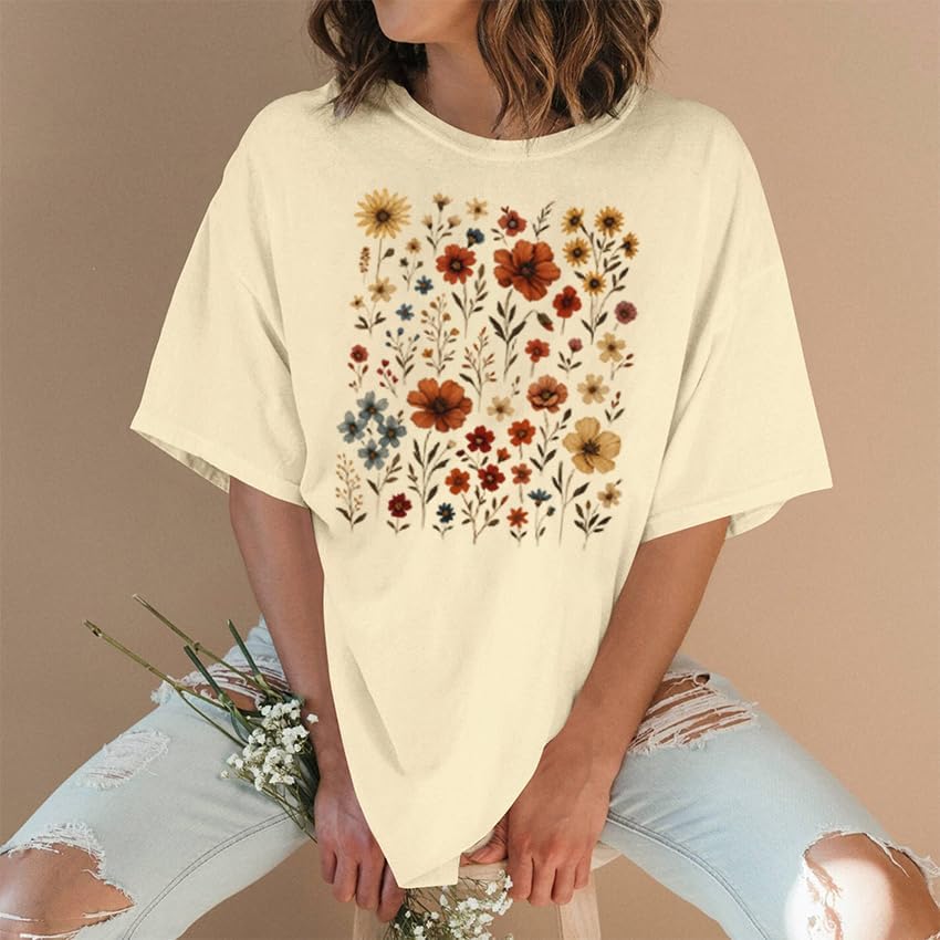 Floral Graphic Tees for Women Boho Women's Vintage Floral Tops Wildflower Short Sleeve Casual T-Shirts Ladies Shirt - Image 5