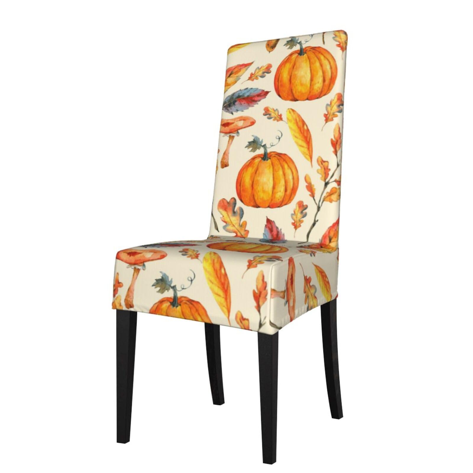 LKYMOH Watercolor Pumpkins Leaves Mushrooms, Chair Covers Stretch Chair Slipcovers for Dining Room, for Party Pet Protection Universal Fit Soft Polyester