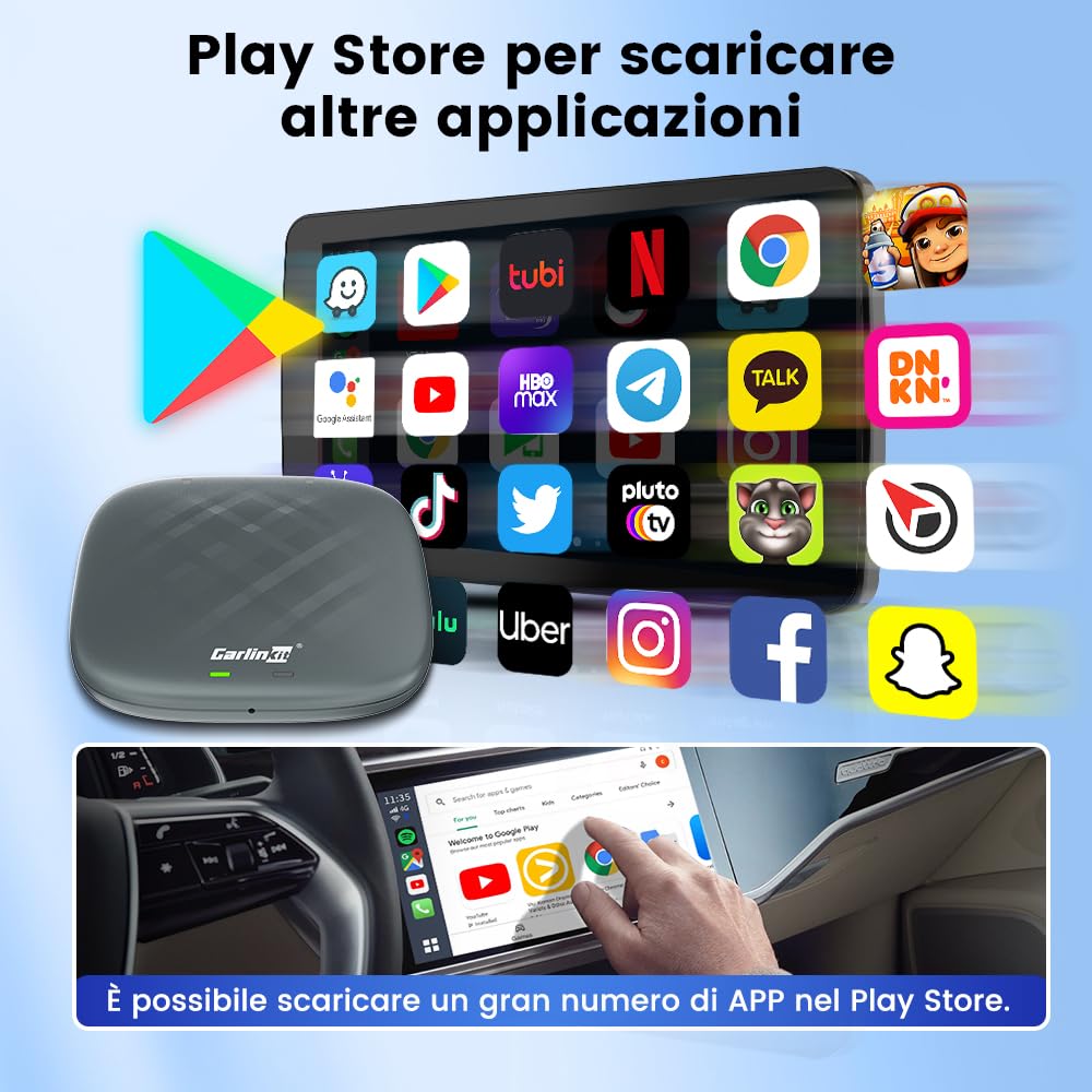 CarlinKit Multimedia 3 in1 AIBox Android 13.0 System Wireless CarPlay Adapter, per auto con cablato CarPlay/Android Auto, supporta Netflix YouTube ect