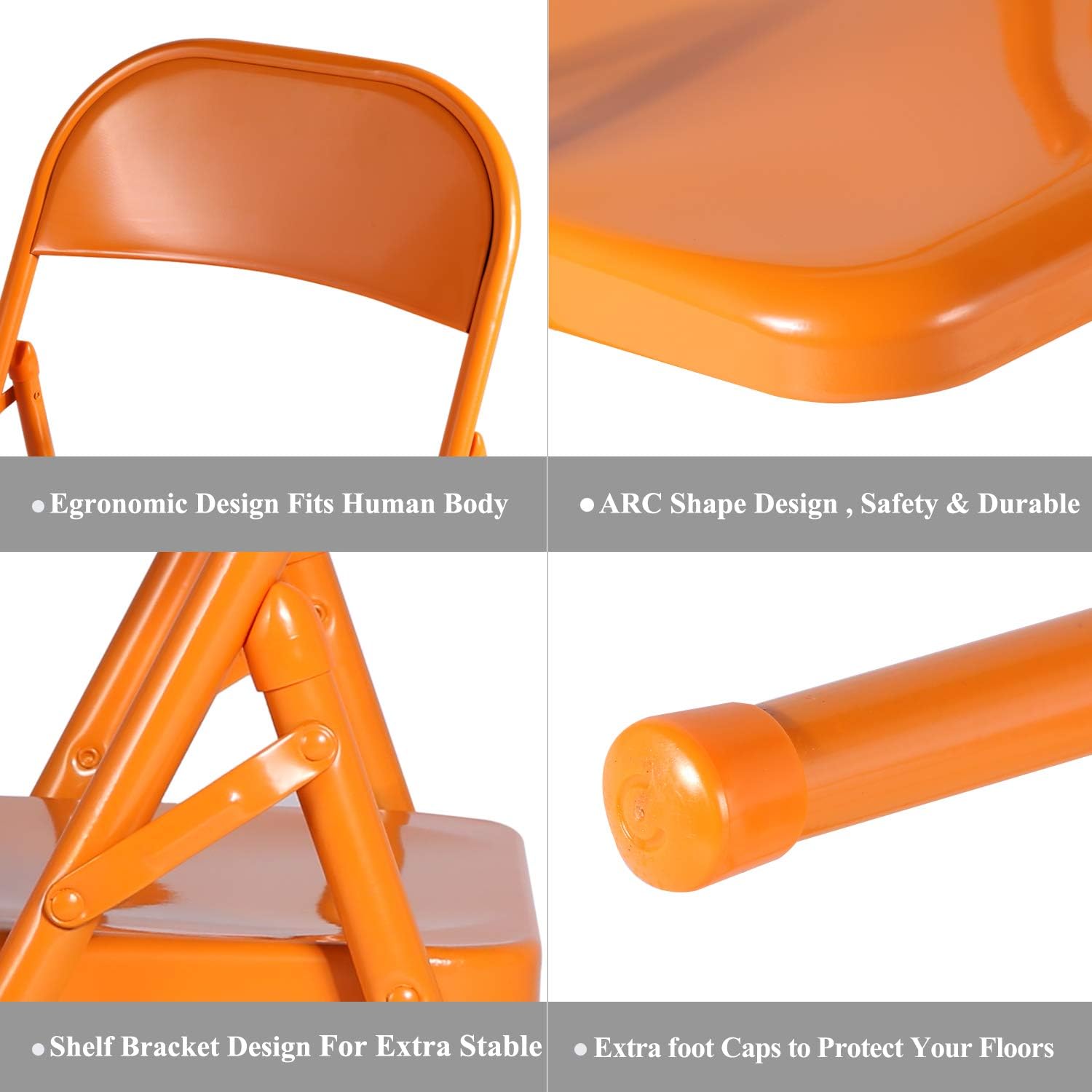 VECELO Metal Frame Folding Hold Up to 350 Pounds, Mounted Steel Chairs with Triple Braced & Double Hinged Back for Home Office, Set of 4, Orange : Home & Kitchen