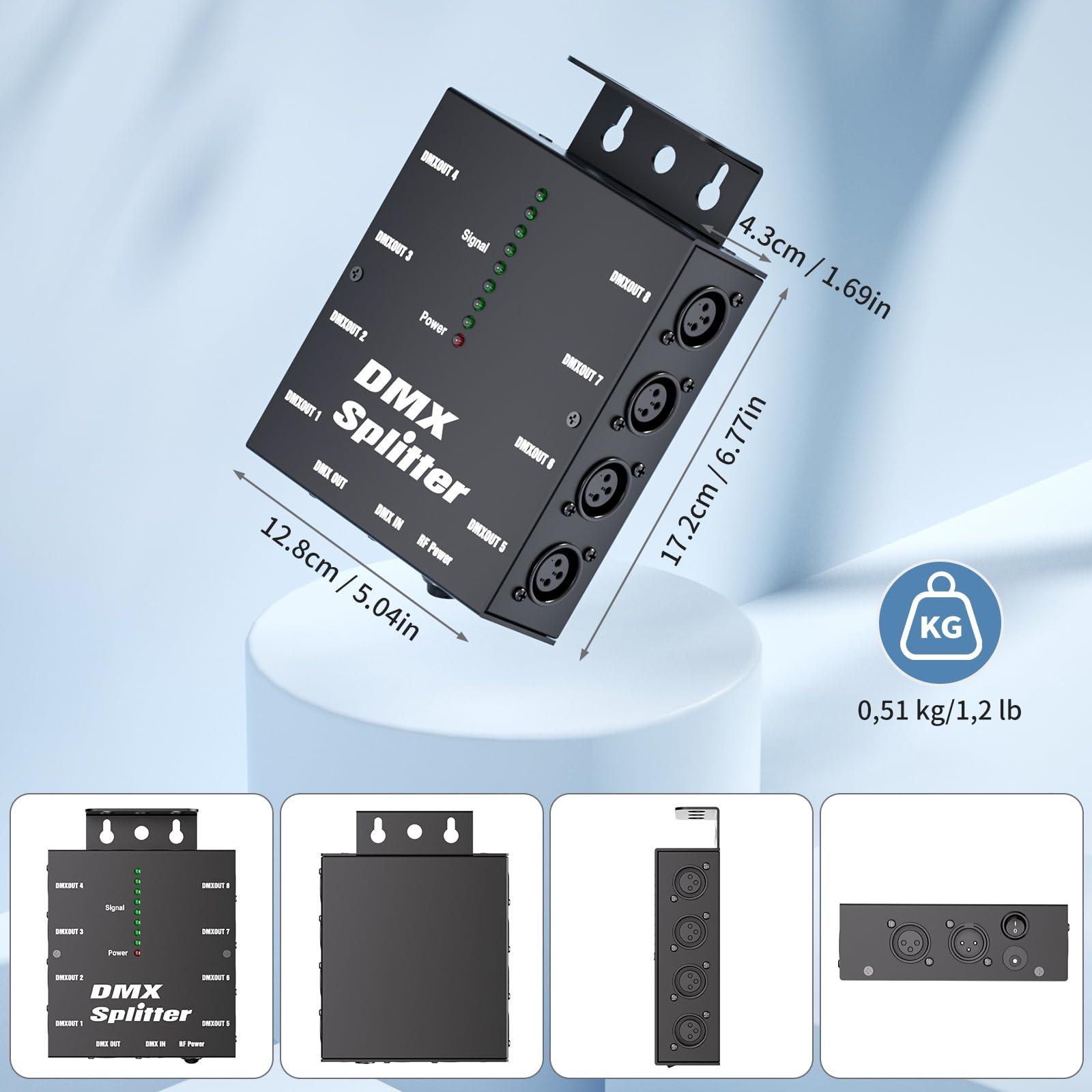 Répartiteur Optique DMX sans Fil, Amplificateur de Signal DMX512 avec 1 Entrée et 8 Sorties Indépendantes pour PAR LED Moving Head Lampe Lumière de Scène Disco DJ Fête