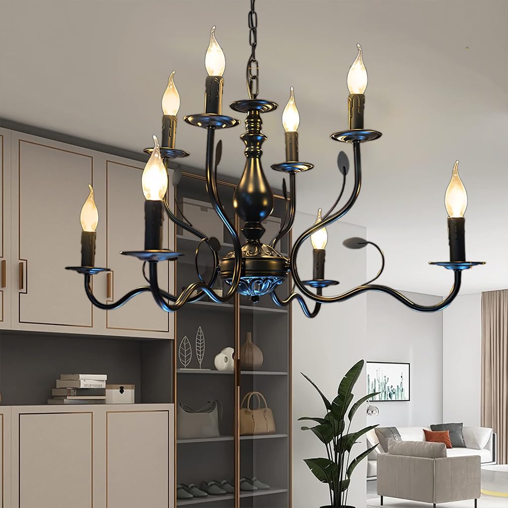 LYSDjia Black chandelier E14 living room metal ceiling lamp 12 lights double-layer iron Pendant Light classic modern retro industrial ceiling lighting restaurant kitchen island bedroom corridor lighti