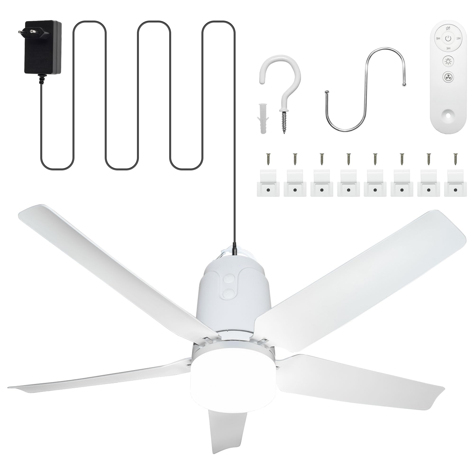 SHUNLEE Ventilatore da Esterno Soffitto, Ventilatore da Gazebo con Luce 3000-6500K, Ventilatore da Soffitto Portatile con Spina e Telecomando, Gancio, ideale per Gazebo, Tenda a Comparsa, Patio (80CM)