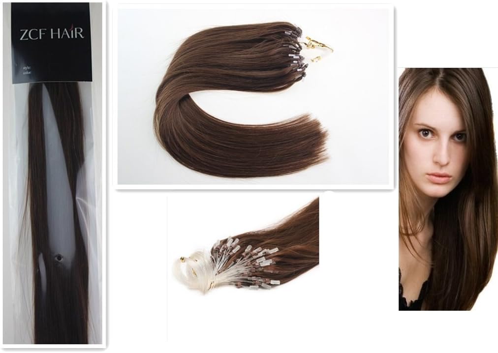 Style 16'' 18'' 20'' 22'' 24'' 26'' Easy Loops Micro Rings Beads Tipped 100% Real Human Hair Extensions Straight Hair 8 Colors Beauty Design Salon (26inch 50g for 100s one pake, 04 medium brown)