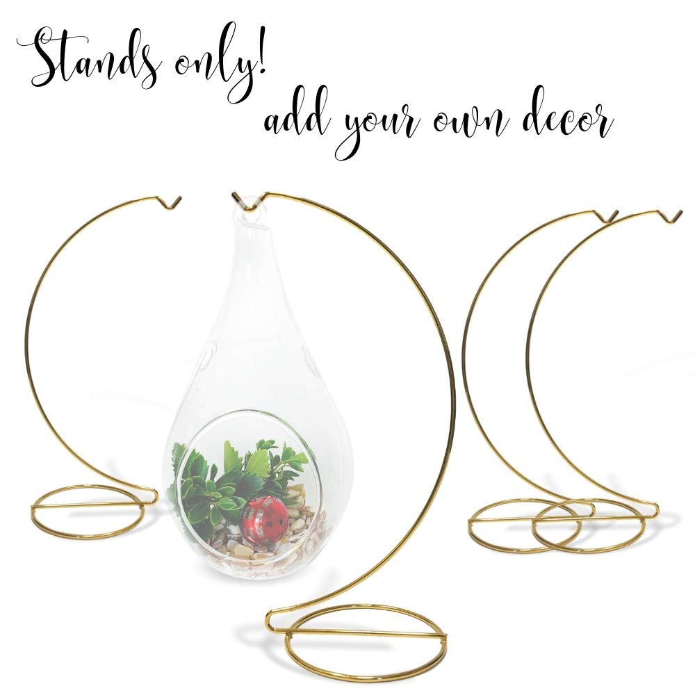 BANBERRY DESIGNS Gold Ornament Display Stands - Set of 4 Holders - 11 Inch Tall Smooth Brass Metal Christmas Ornament Holder - 8