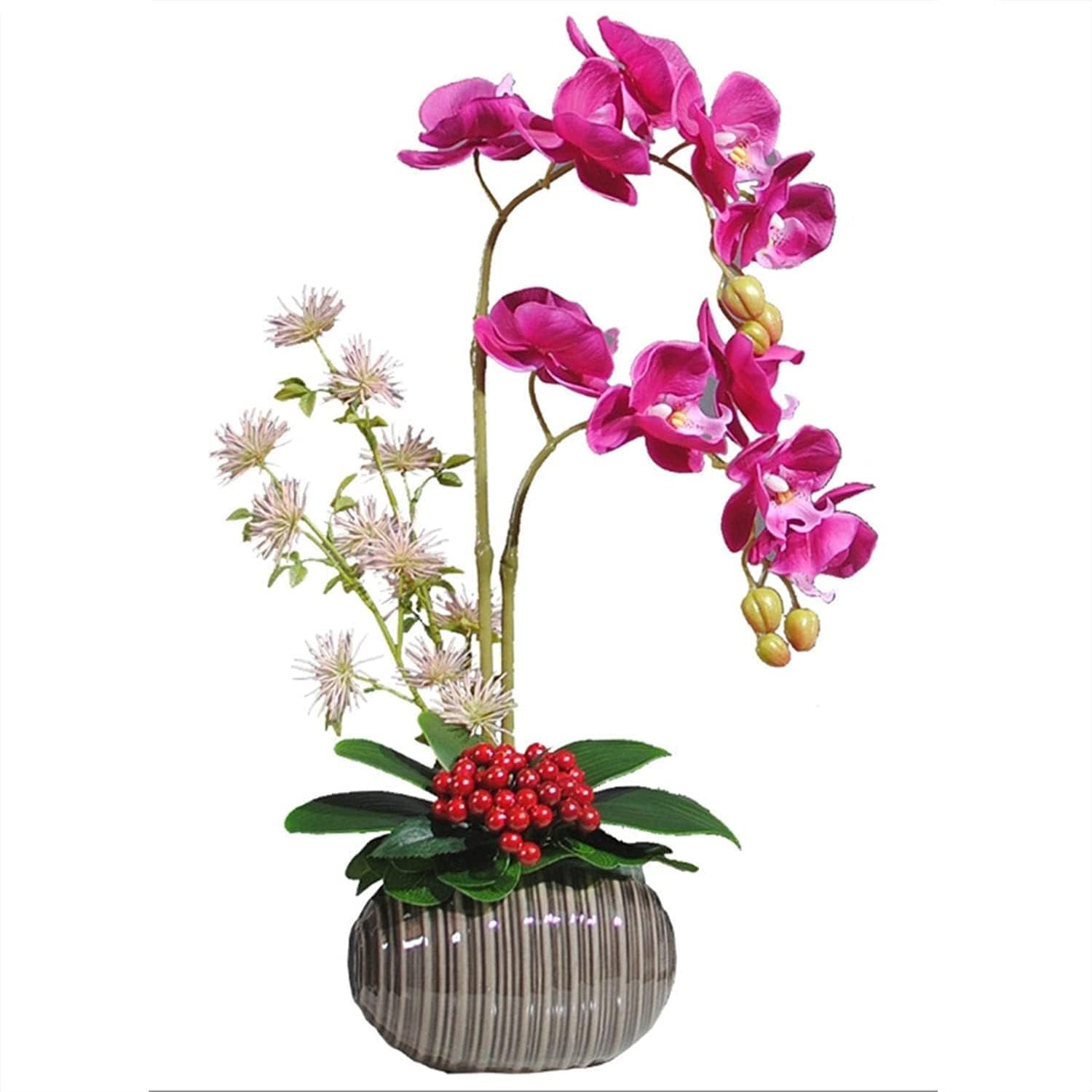 IUokLU Artificial Phalaenopsis Flowers,Fake Orchids Artificial Flowers Phalaenopsis Flower Arrangement With Vase,Artificial Orchid Flowers Plant Ceramics Pot Arrangements