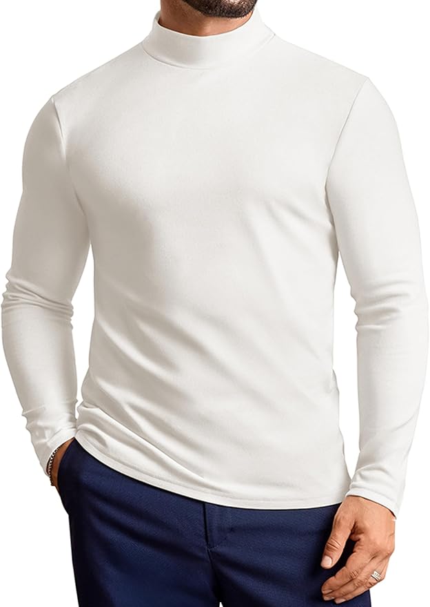 Vssjavun Mens Mock Turtleneck Sweater Long Sleeve Basic Slim Fit Pullover Sweaters Thermal Lightweight Undershirts
