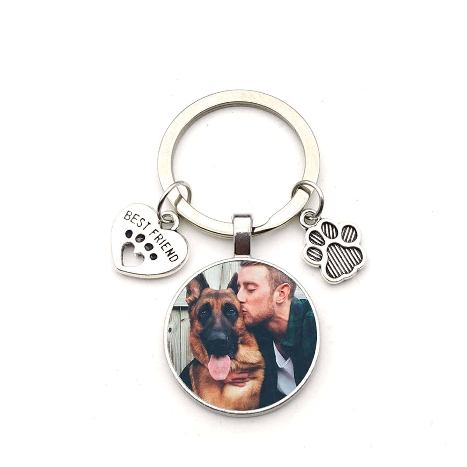 Personalized Custom Photo Picture Stainless Steel Pet Memorial Gifts Dog Pendant Key Pet Dog Keychain Jewelry,Custom Keyring for Women Personalised Keyring for Men (C)