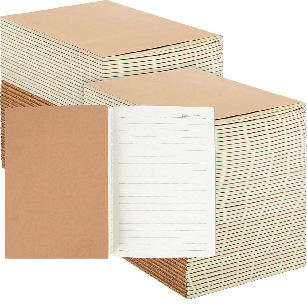 LIONSOUL Diario A5, con copertina in carta kraft, 80 pagine, a righe, per viaggiatori, appunti, appunti, diari in blocco cucito, marrone per forniture scolastiche, forniture per ufficio (riga 80