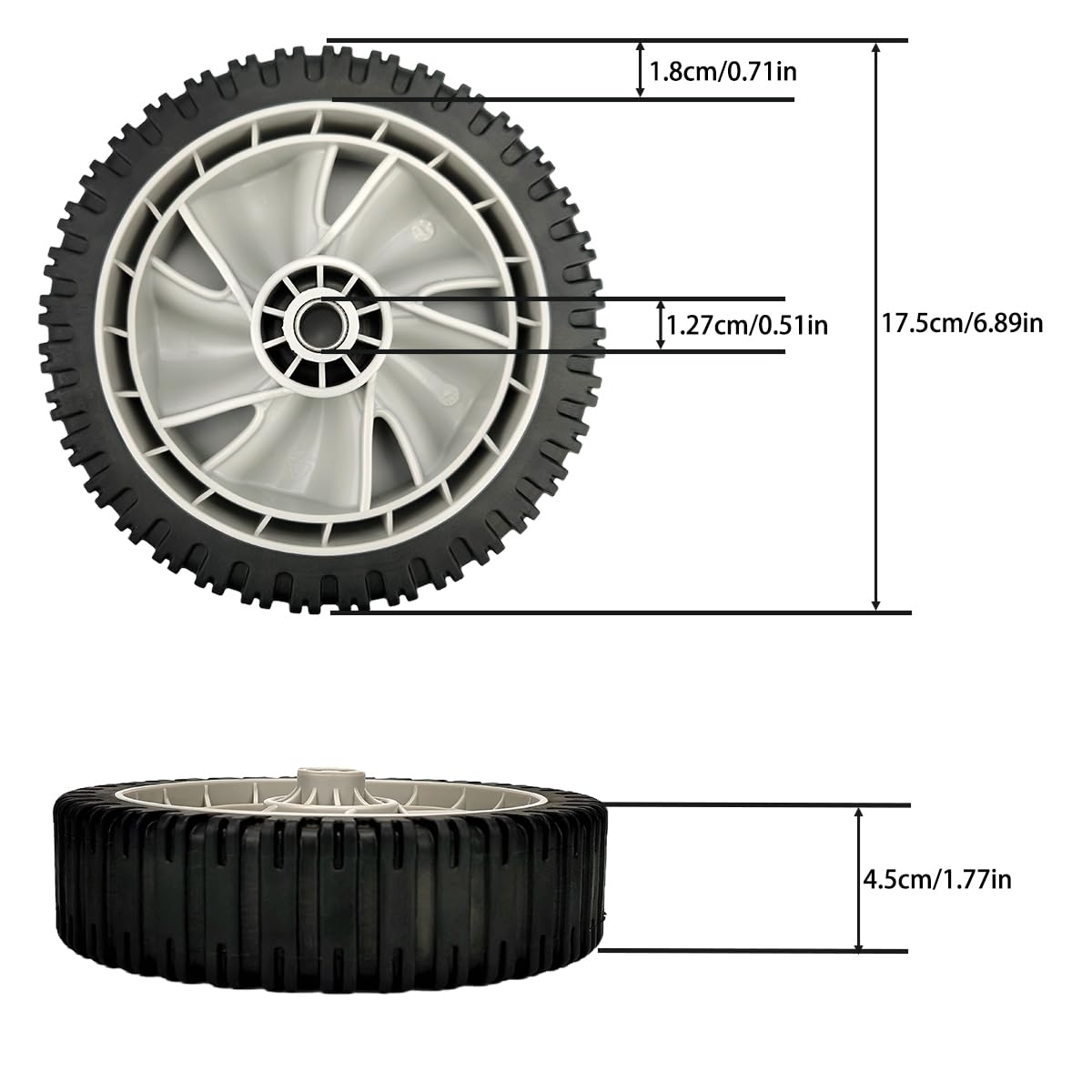 Lot de 2 roues de tondeuse à gazon 7" Compatible MTD 734-04563 & 611-0414A Roues plastiques antidérapantes Montage facile