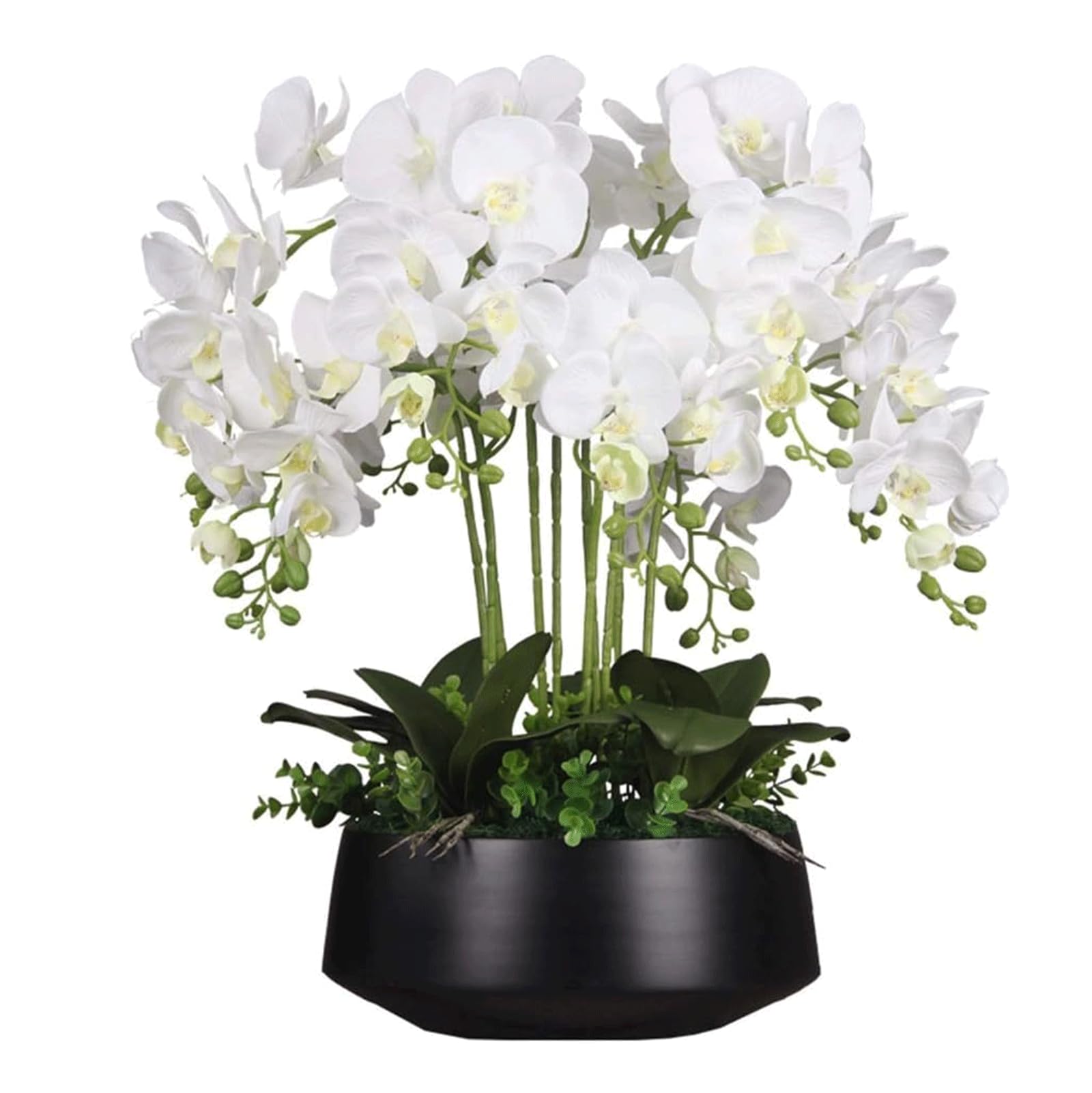 MYUYEE Faux Orchids Silk Artificial Flower With Ceramic Pot Artificial Phalaenopsis Flowers 25.59In Artificial Orchid Fake Floral