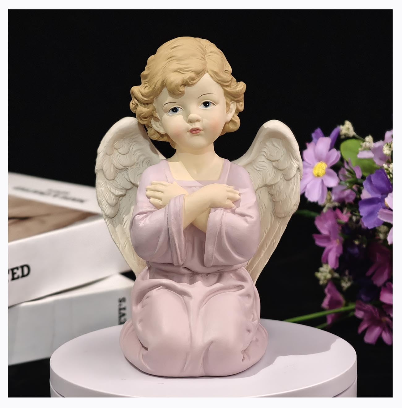 Angel Figurine Resin Statue - Kneeling Angel with Folded Arms Spiritual Religious Figurine for Sympathy Gifts, Guardian Ornament for Home, 5.32"