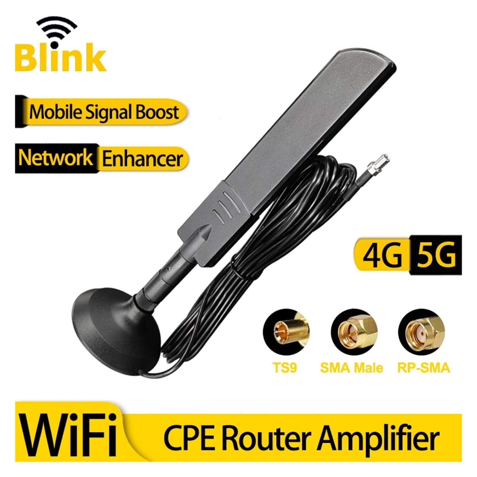 Antena De Doble Banda WiFi 5G, Amplificador Señal Omnidireccional, Completa 4G, Base Magnética TS9 For Tarjeta Red Enrutador Inalámbrico Cobertura más amplia(5G RP-SMA)