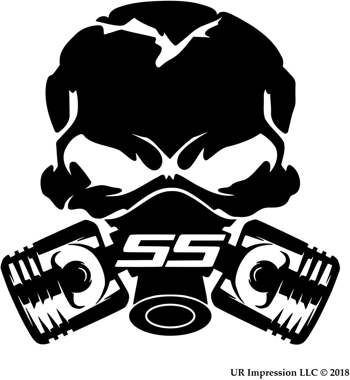 Blk SS Piston Gas Mask Skull Decal Vinyl Sticker Graphics for Cars Trucks SUV Vans Walls Windows Laptop|Black|5.5 Inch|UR691-B