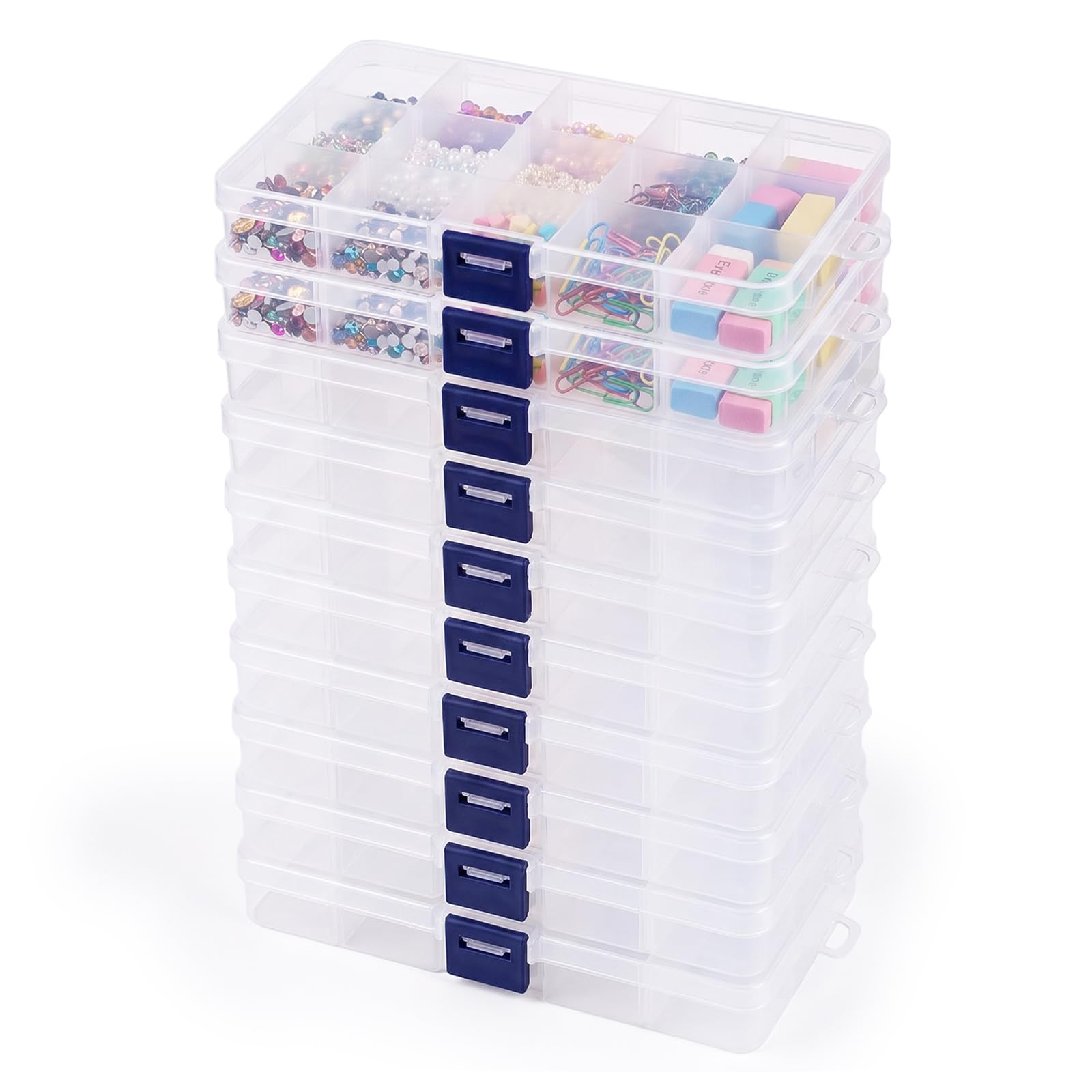 10 Pack Clear Plastic Storage Boxes with Lid, 15 Grids Adjustable Compartments Organiser Box, Small Craft Bead Organisers & Storage for Jewellery Making, Diamond Painting, Nails & Screws 17.3x10x2.2cm — image 1