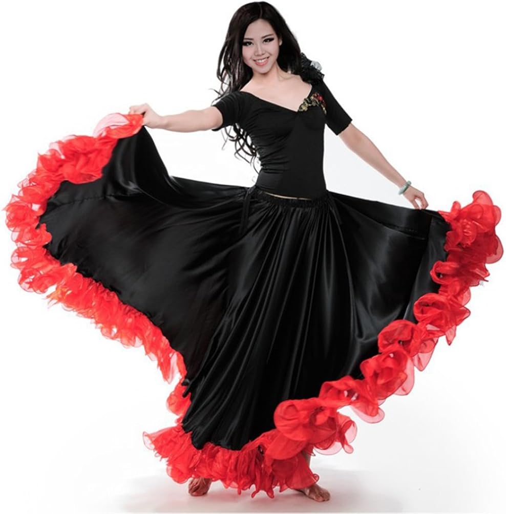 フレアー最大 社交ダンス パソドブレ スカート 黒 白 パソ 4705