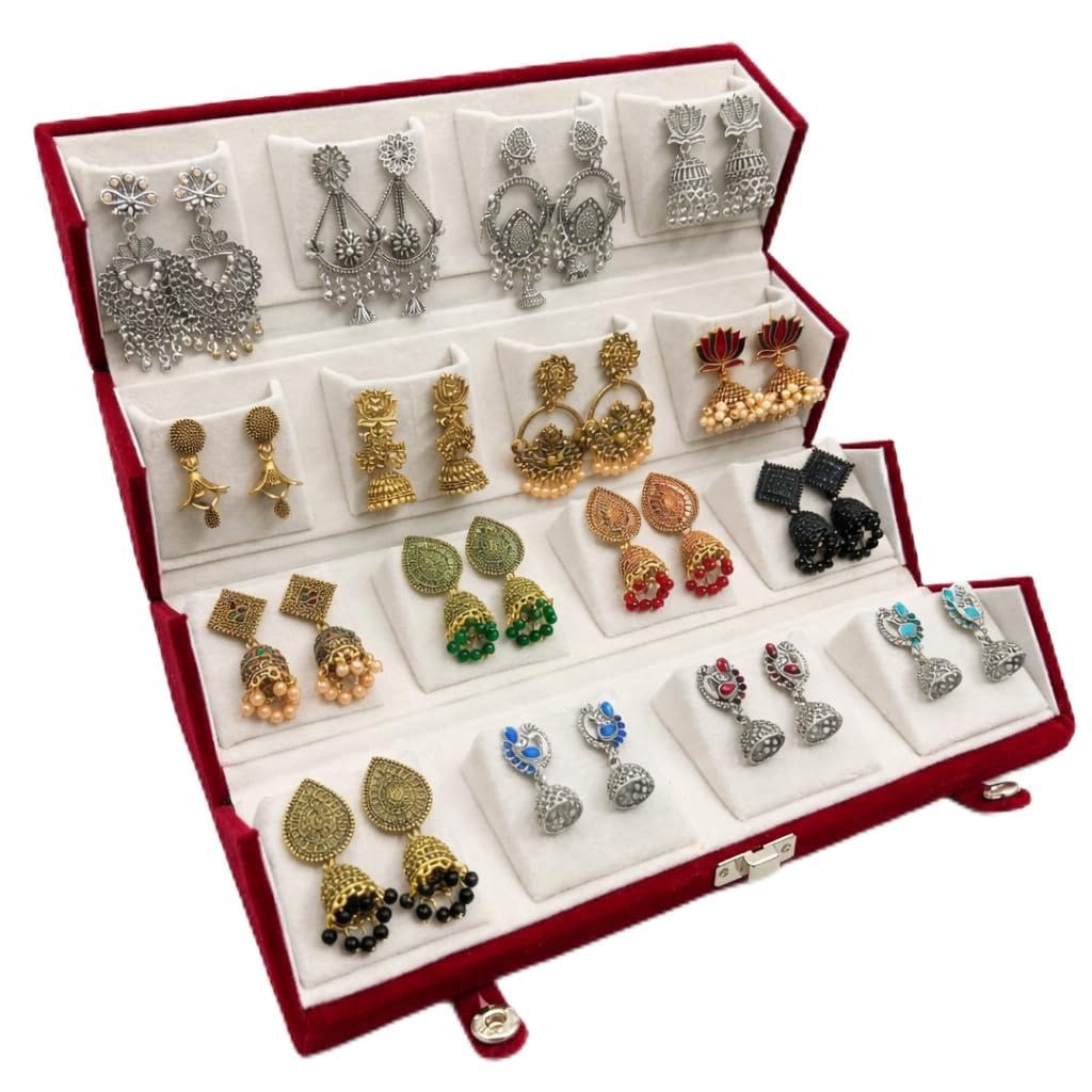 facplus Earrings Set for women, Earrings Set of 16 with Folding Jewellery Box, Traditional & Modern Earring Set for Women & Girls, Jhumka for women, Gifts for woman with Box-picture-40
