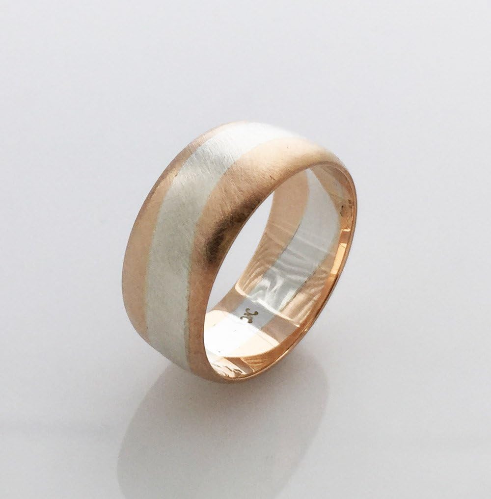 Men's Silver and Solid 9ct Rose Gold Two Tone band