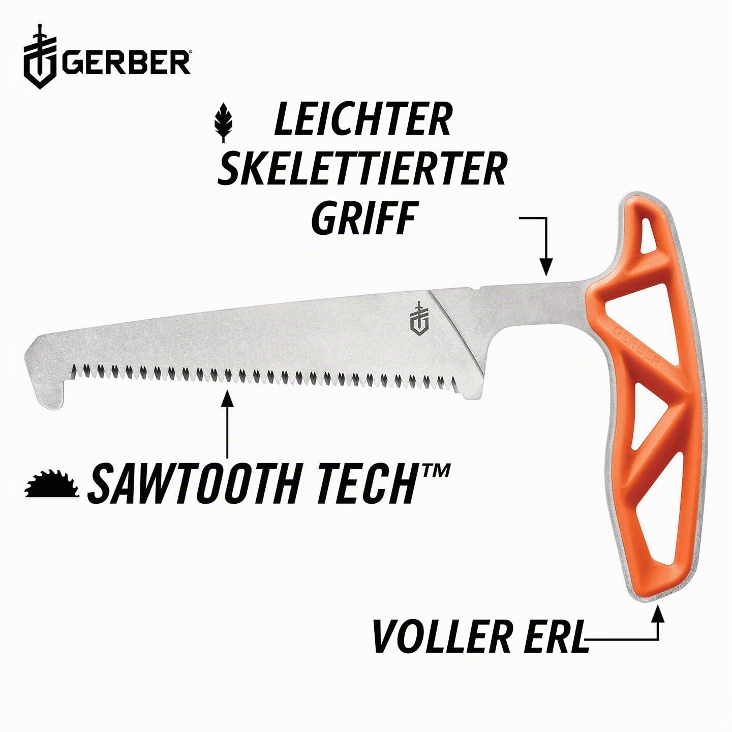 Gerber Knochensäge mit Scheide, Sägeblattlänge: 10,8 cm, Exo-Mod Saw, Klingenmaterial: 7Cr17MoV, Orange, 30-001810