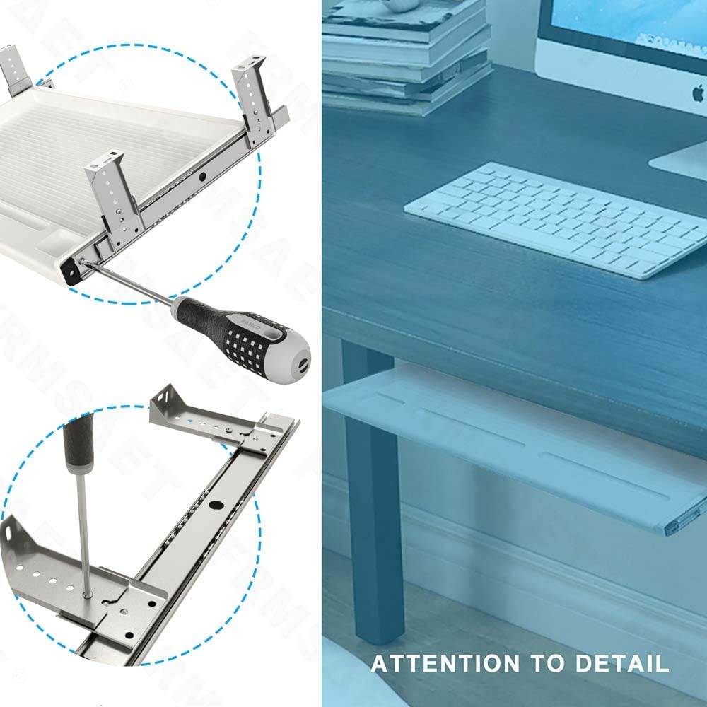 FRMSAET Office Furniture Accessories Keyboard Drawer Under Desk Multipurpose Tray with Adjustable Height Bracket-for Organize Keyboard,Tool,Pencil,Eraser (Large,Grey)