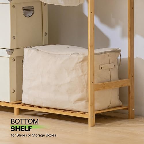 Miniatura 7 de Magshion Perchero de bambú de 6 niveles para guardar ropa, con ganchos laterales, estante de ropa resistente, portátil, organizador de armario para