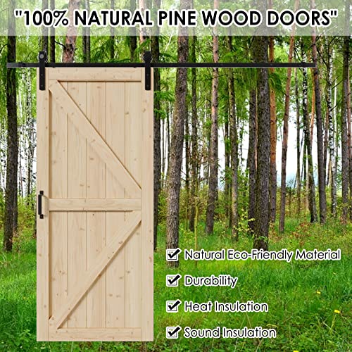 BARNER HOME 84"(Double 42") x 84" Sliding Barn Door with 6.6ft Barn Door Hardware Kit & Handle, Pre-Drilled Ready to Assemble, K Frame Planks - Thumbnail 3