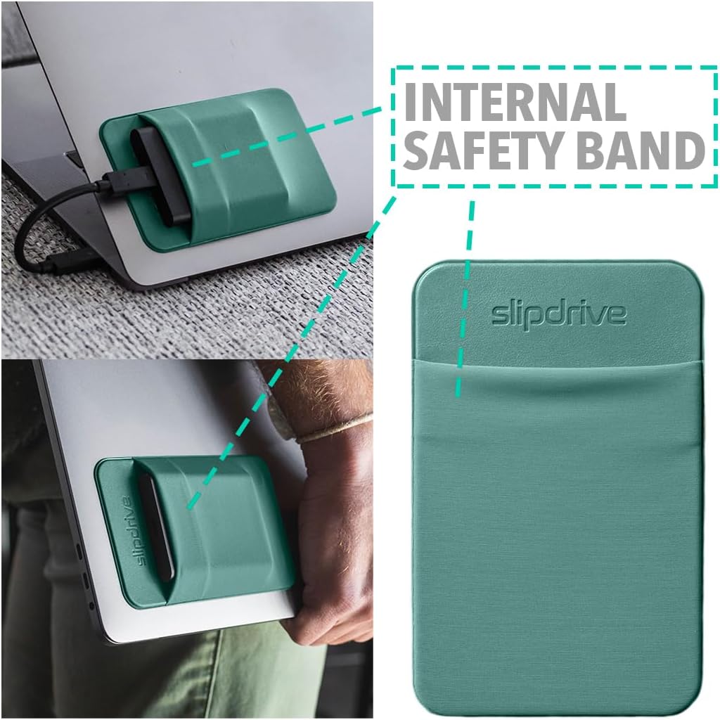 Slipdrive - Portable Hard Drive Sleeve for Laptop - SSD Solid State Drive - Reusable Adhesive - 5” x 3.2” Stick on External Hard Drive Carrying Case - Travel Pocket Pouch (Small, Aqua) - 4