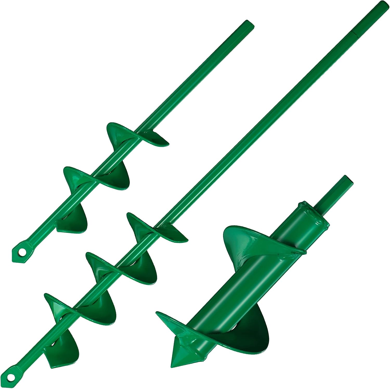 Honoson 3 Pieces Garden Auger Drill Bits for Planting Garden Auger Spiral Drill Bit Rapid Planter for Bulb Bedding Plants Vegetables Flowers Digging Weeding (Green,1.6 x 9 Inch/ 1.8 x 14.6 Inch/ 3 x 7 Inch)