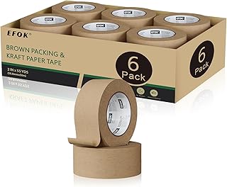 6 Rolls Brown Packing Tape 2 Inch Bulk, 2025 Upgrade Kraft Paper Packaging Tape, 2 Inch x 55 Yards, Cardboard Shipping for Packing Boxes, Tear by Hand for Express Parcels & Office Use