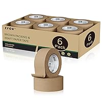 Vista 1 de 6 rollos de cinta de embalaje marrón de 2 pulgadas a granel, cinta de embalaje de papel kraft mejorada 2025, 2 pulgadas x 55 yardas, envío de cartón
