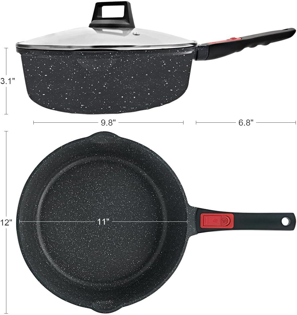 AIKENBBKK 12 Inch Frying Pans Nonstick with Lid, 5 Qt Large Deep Frying Pan Skillet with Cover, Non Stick Cooking Sauté Pan Compatible with All Stovetops, Detachable Handle, Oven Safe, PFOA PFOS Free