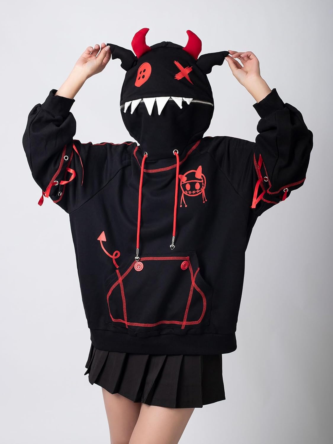 Cosfun Women's Devil Wings Hoodie Devil Horns Hoodie Pullover Sweatshirt IF0003 - Image 2