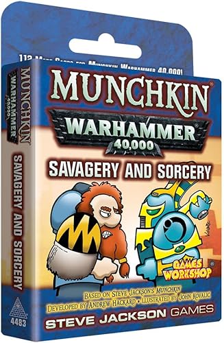 Steve Jackson Games Munchkin Warhammer 40,000 Juego de cartas Savagery and Sorcery (expansión) 112 cartas Juego familiar RPG de aventura de