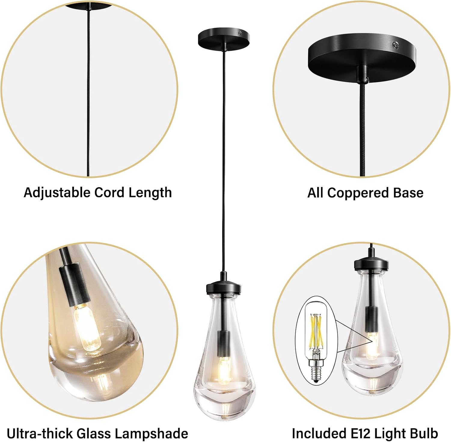 Raindrop Pendant Lighting Set of 2,Kitchen Island Hanging Light Fixtures, Modern Art Raindrop Clear Solid Glass Chandelier for Dining Room for Porch, Corridor, Living Room