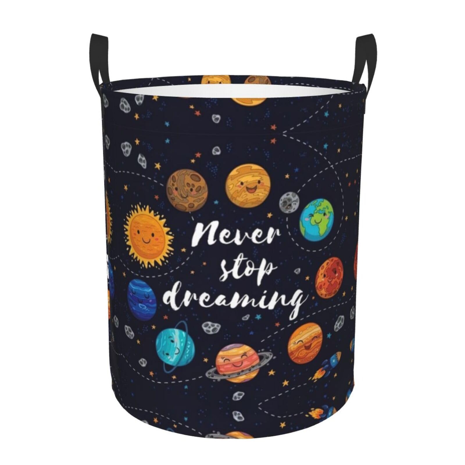 M Collapsible Round Cute Planet Print Laundry Hamper