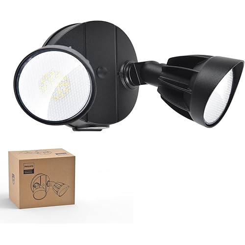 PHILIPS 44W 3500LM ‌LED Security Flood Light‌ ‌Outdoor‌，Switch Controlled Aluminum ‌Security Light‌, 2 Adjustable Heads，5000K Daylight，Wet Location for Patio, Garden, Yard Lights