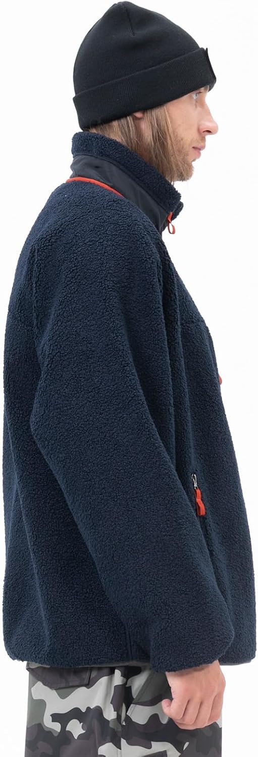 SNOWVERB Mens Fleece Sherpa Snow Jackets Warm Insulated Streetwear Ski Coat Mountain Full-Zip Fuzzy Fleece Snowboard Jacket