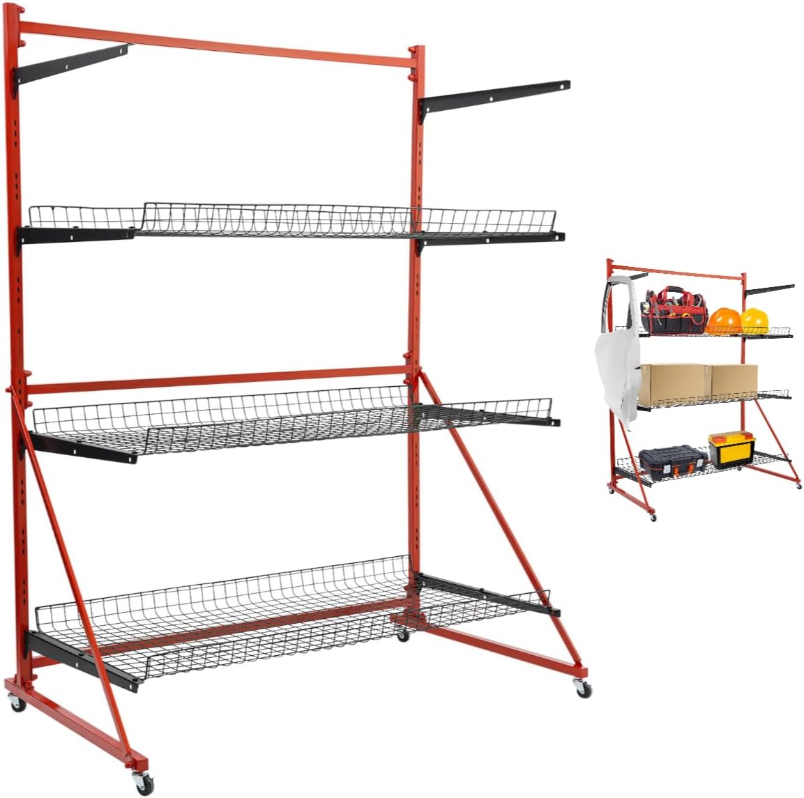 3 Shelf Universal Auto Body Rolling Parts Storage Rack for Repair Shops Parts Management Cart Heavy Duty Car Part Cart Storage Shelving Unit with Wheels