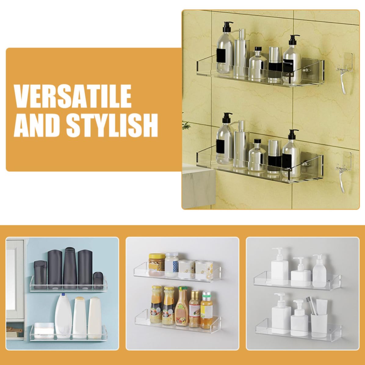 Estante de Acrílico Transparente de Pared para Baño y Cocina