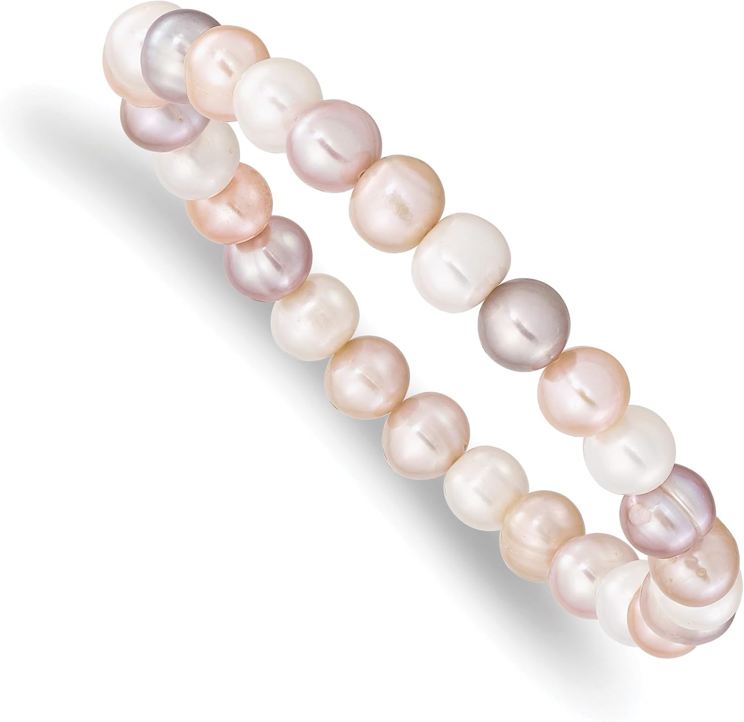 Diamond2Deal 6-7mm White PinkPurple Semi-Round Cultured Pearl Stretch Bracelet