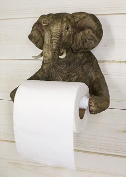Ebros Pachyderm Servant Safari Elephant Holding Toilet Tissue Paper Holder Figurine Home Decor Great Gift for Savanna Lovers Elephant Fans Excellent Decor for Toilets Powder Rooms
